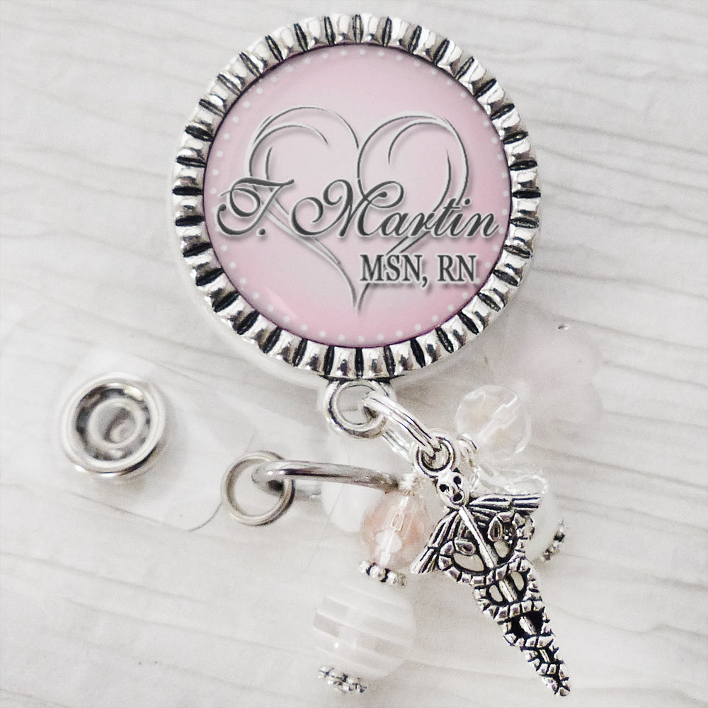 RN Badge Holder with Heart, Personalized ID Badges for Nurses, NP, BSN, CNA, Retractable Holder with Name and Title, New Nurse Gifts, Graduation