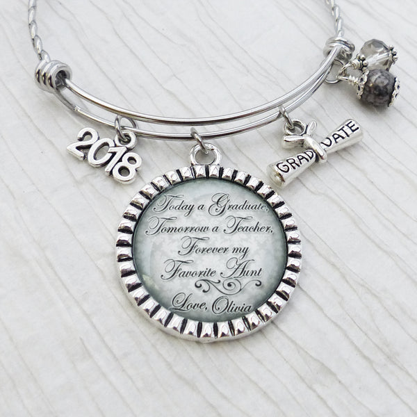 Personalized Graduation Gift, Today a Graduate Bangle, Bangle Bracelet, Graduate, Jewelry, Teacher Graduate Gifts, Grey