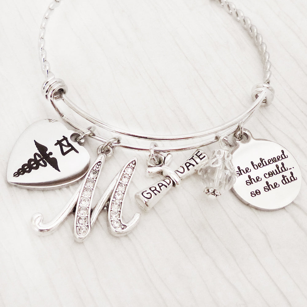 Respiratory Therapist Graduation, RT, Radiology Tech, Medical Bracelet, Bangle Bracelet-Jewelry, College Grad Gift, New Grad Gifts, RT Grad