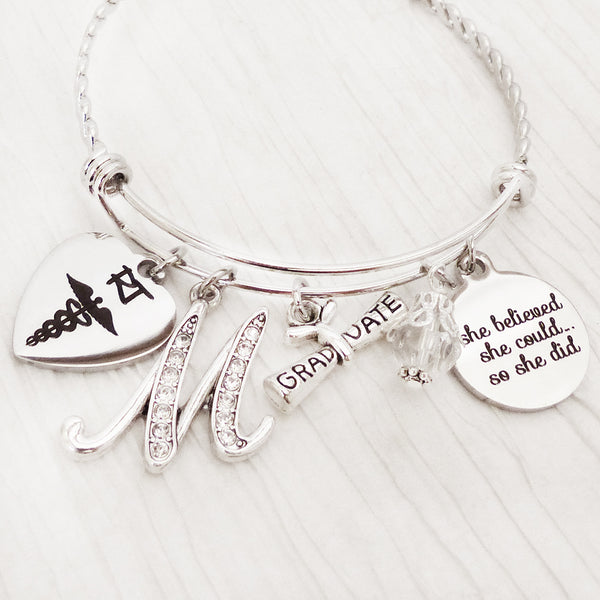 Respiratory Therapist Graduation, RT, Radiology Tech, Medical Bracelet, Bangle Bracelet-Jewelry, College Grad Gift, New Grad Gifts, RT Grad