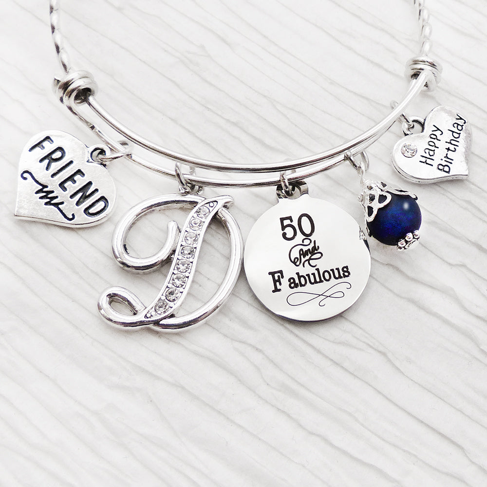 Friend Birthday Gift, 50th Birthday Gifts for Women, Birthday Jewelry, 50 and Fabulous Bracelet