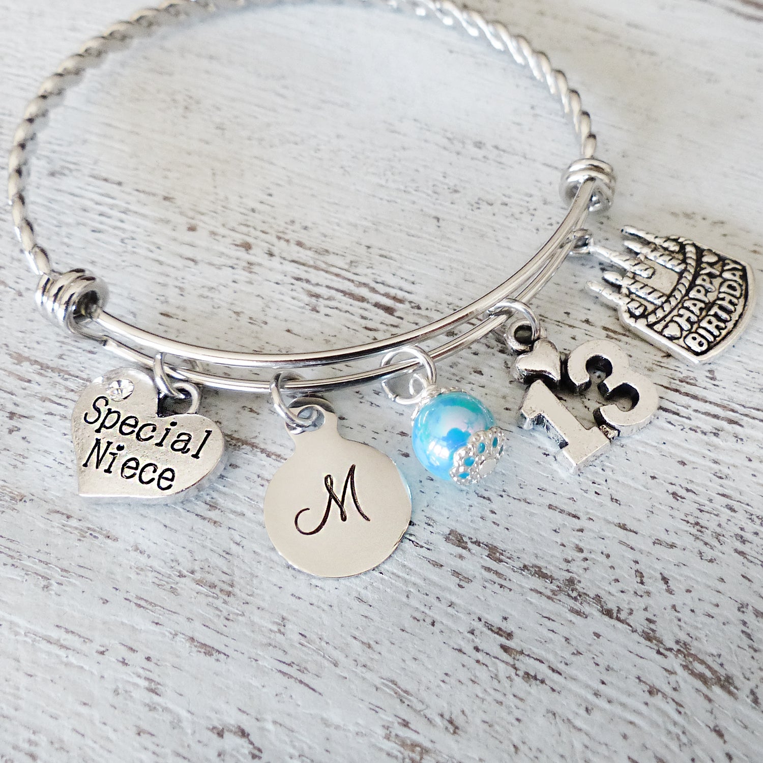 Niece 13th Birthday GIFT, Personalized 13th Birthday Bangle Bracelet, Happy Birthday Jewelry, 13th Birthday, Teenage Niece