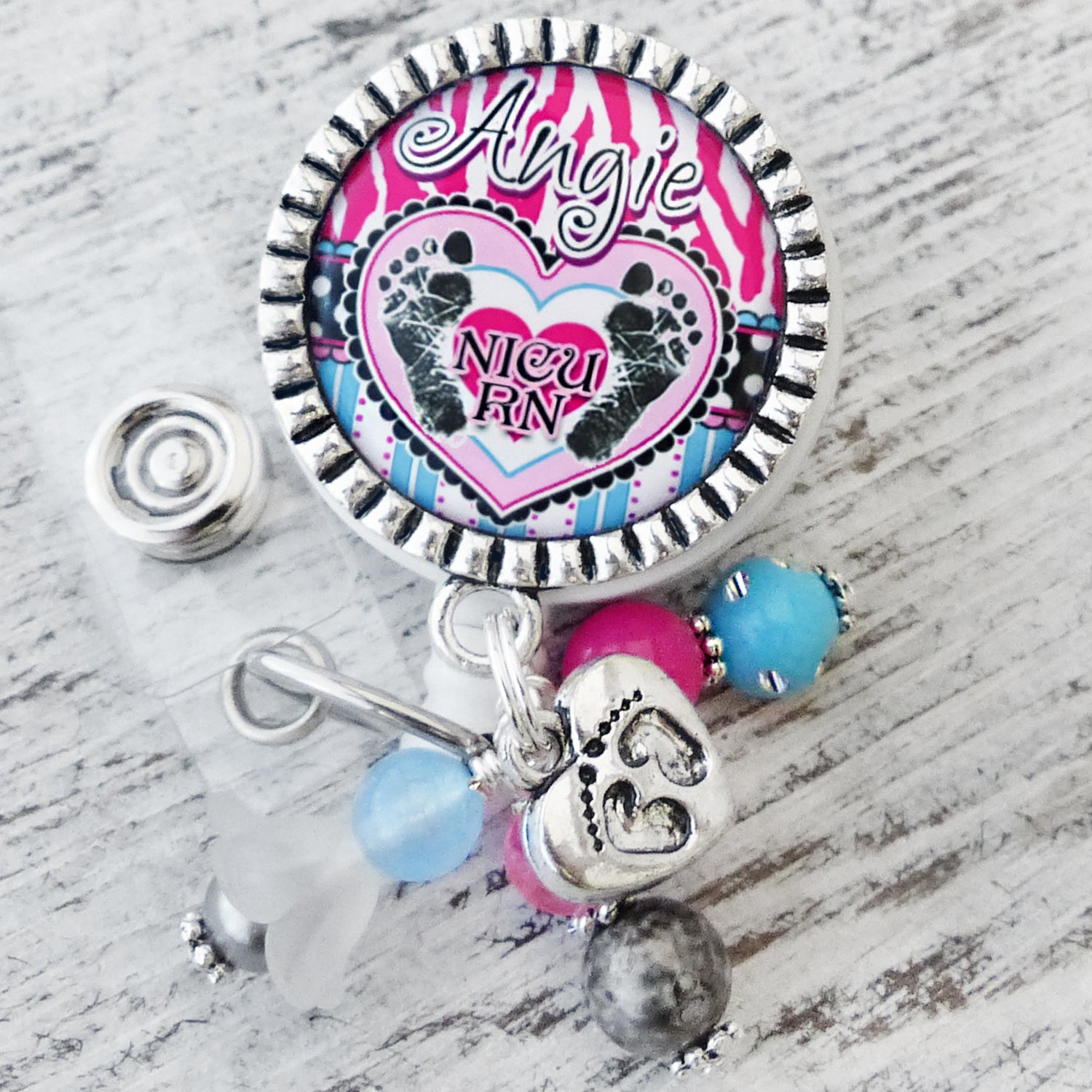 Personalized Labor and Delivery Badge Holder, OB, Postpartum, L&D, NICU, Baby Footprints, ID Badge Pull, Retractable Badge Reel for Nurses, RN Gifts