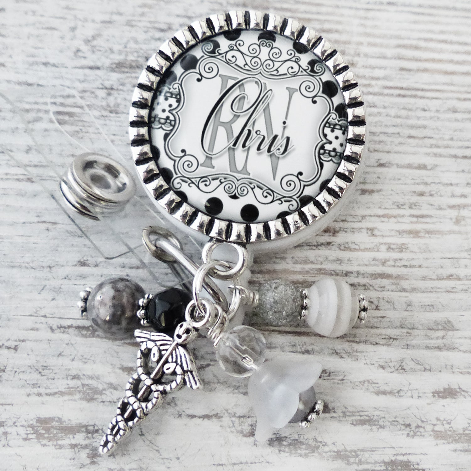 RN Badge Reel, Personalized ID Badges for Nurses, Black White, NP, BSN, CNA, Retractable Holder with Name and Title, Custom Nurse Gifts, Graduation