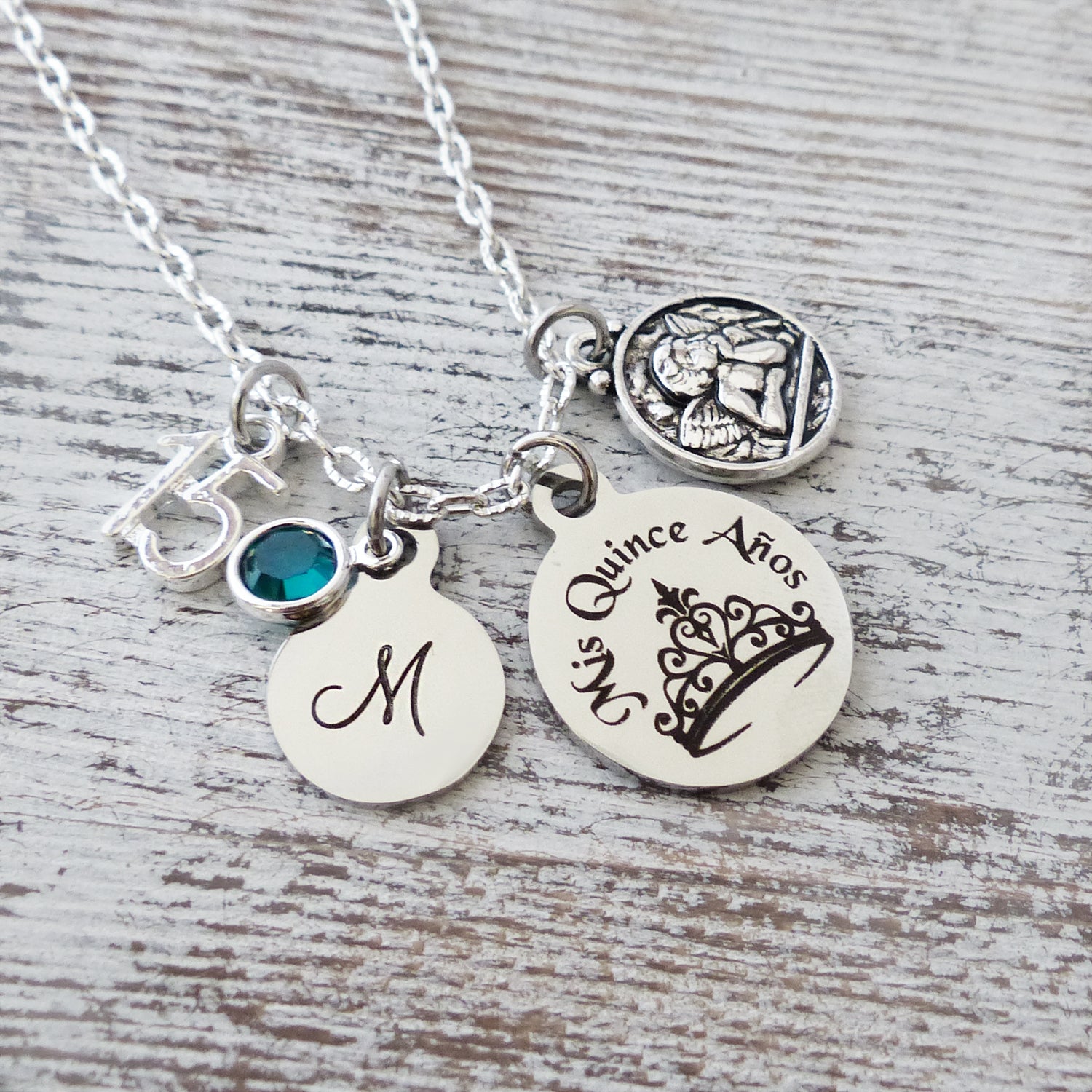 Quinceanera Necklace, Personalized Quince Birthday Jewelry, Birthstone Initial necklace, 15 year old Gift Ideas