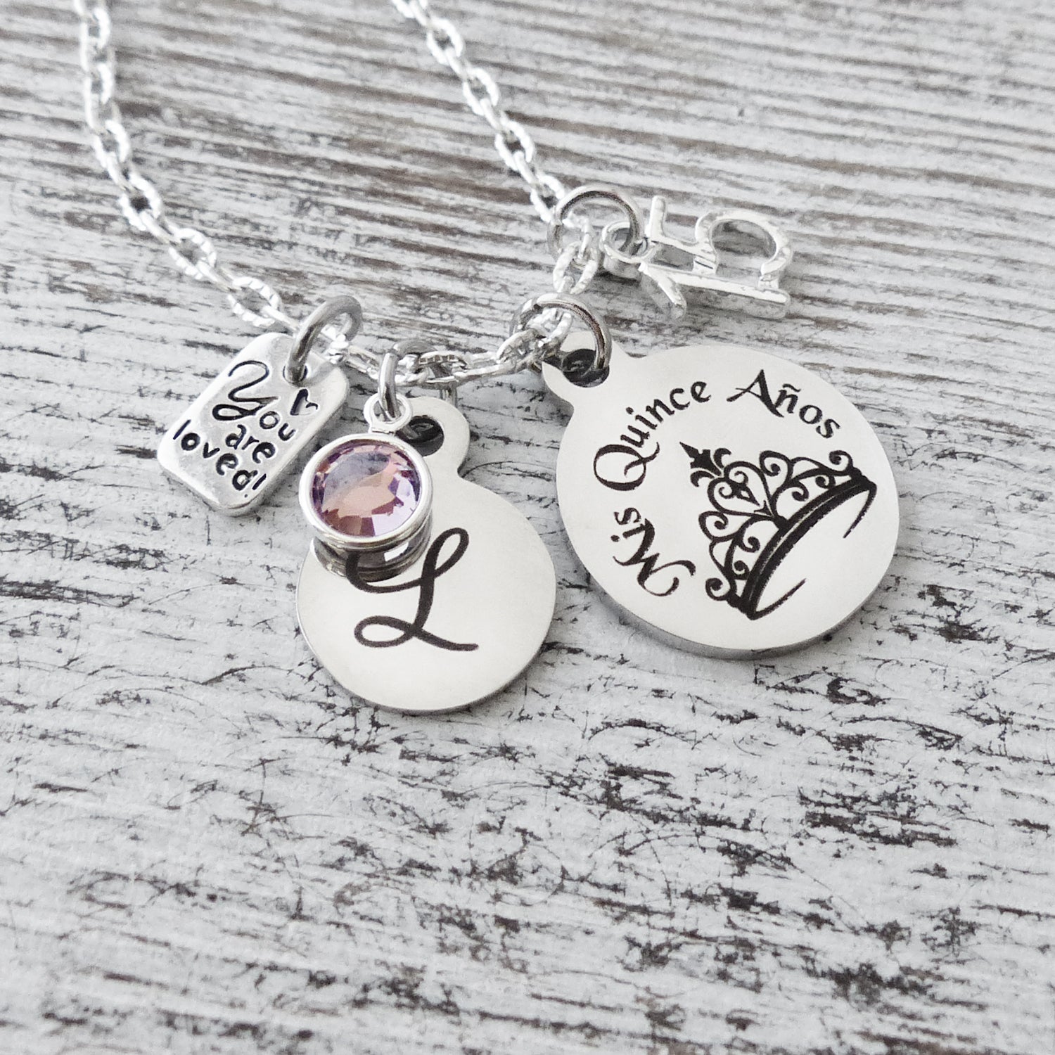 Personalized Quince Birthday Jewelry, Birthstone Initial necklace, You are loved, 15 year old Gift Ideas