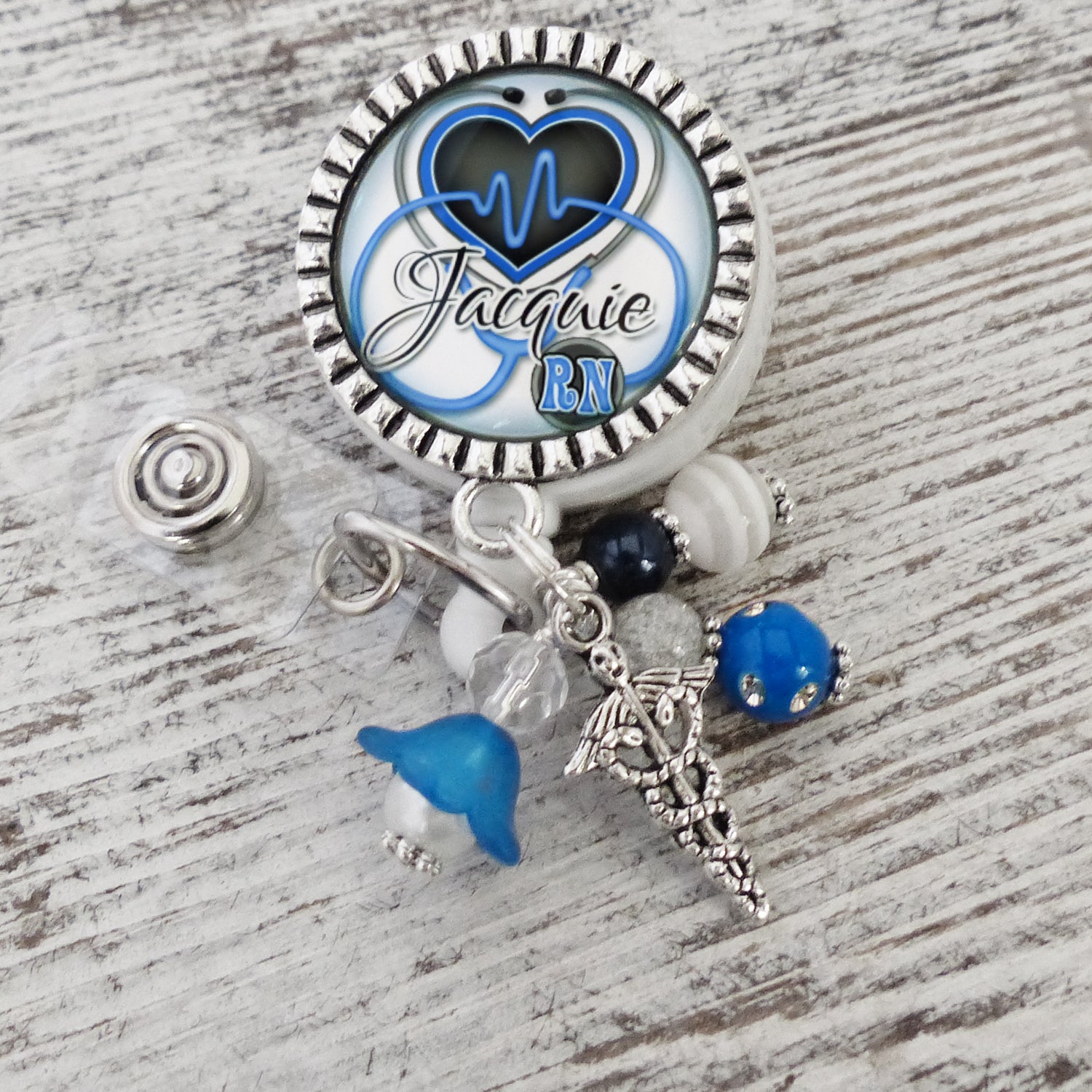 RN Stethoscope Cardiac Badge Reel, Personalized ID Badges for Nurses, NP, BSN, CNA, Retractable Holder with Name and Title, Rhythm Strip, EKG Tech