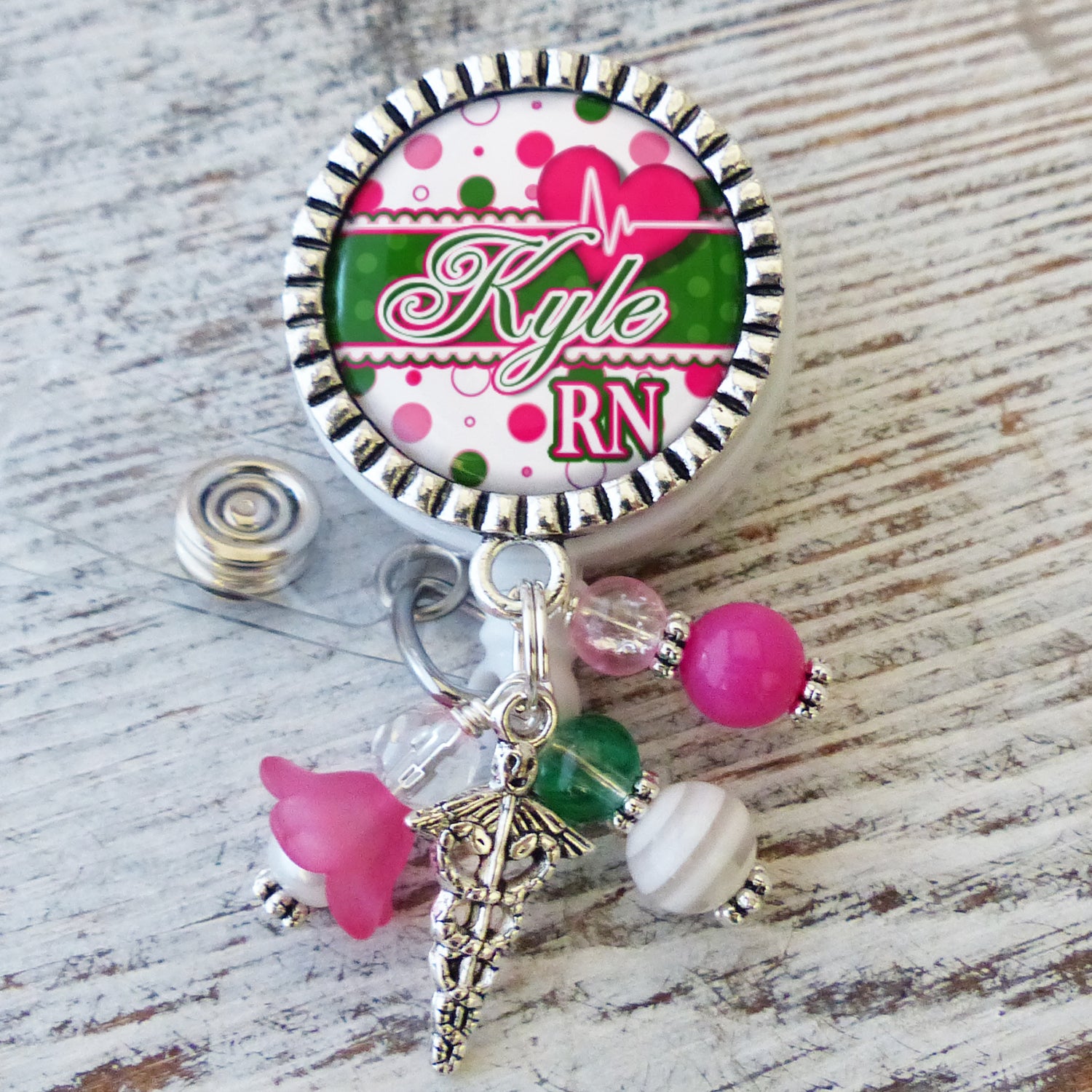 Cardiac RN Badge Holder, Personalized ID Badges for Nurses, NP, BSN, CNA, Retractable Holder with Name Title, Rhythm Strip, EKG Tech, Telemetry