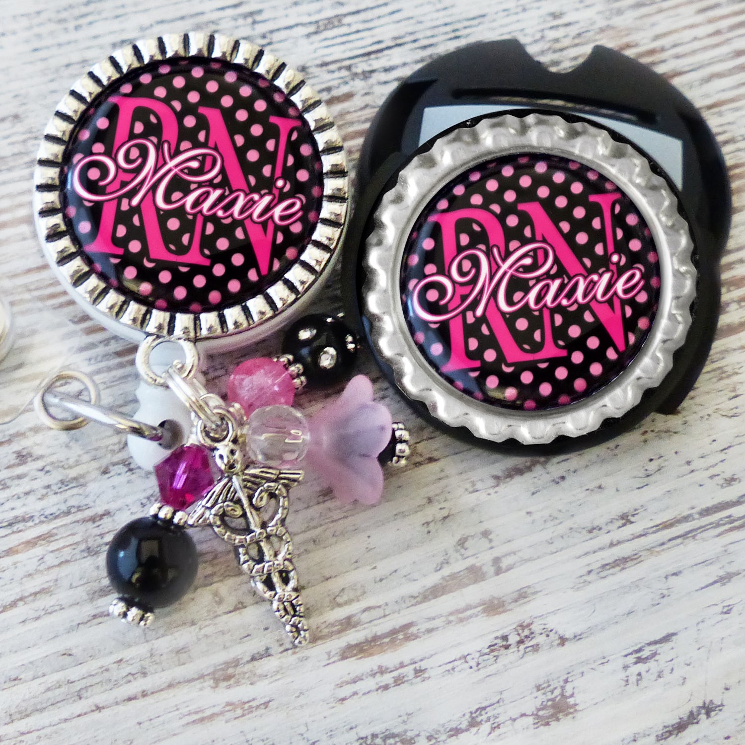 Custom Nursing Badge Reel with matching Stethoscope Name Tag Set-Personalized ID Badge-Retractable Holder with Name and Title-Nurse Gift Graduation-NP