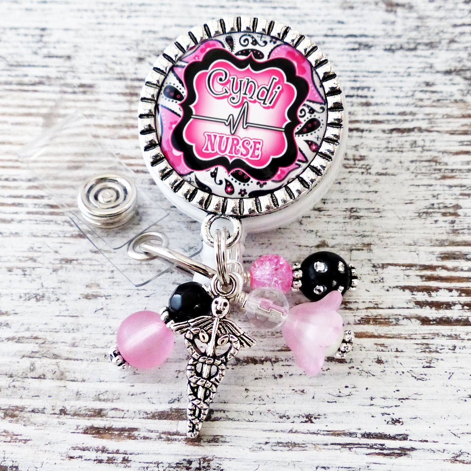 Personalized Cardiac Nurse Gift-Paisley Nursing Badge Holder, ID Badges-Retractable Holder with Name and Title-Rhythm Strip, EKG Tech-Telemetry Nurse