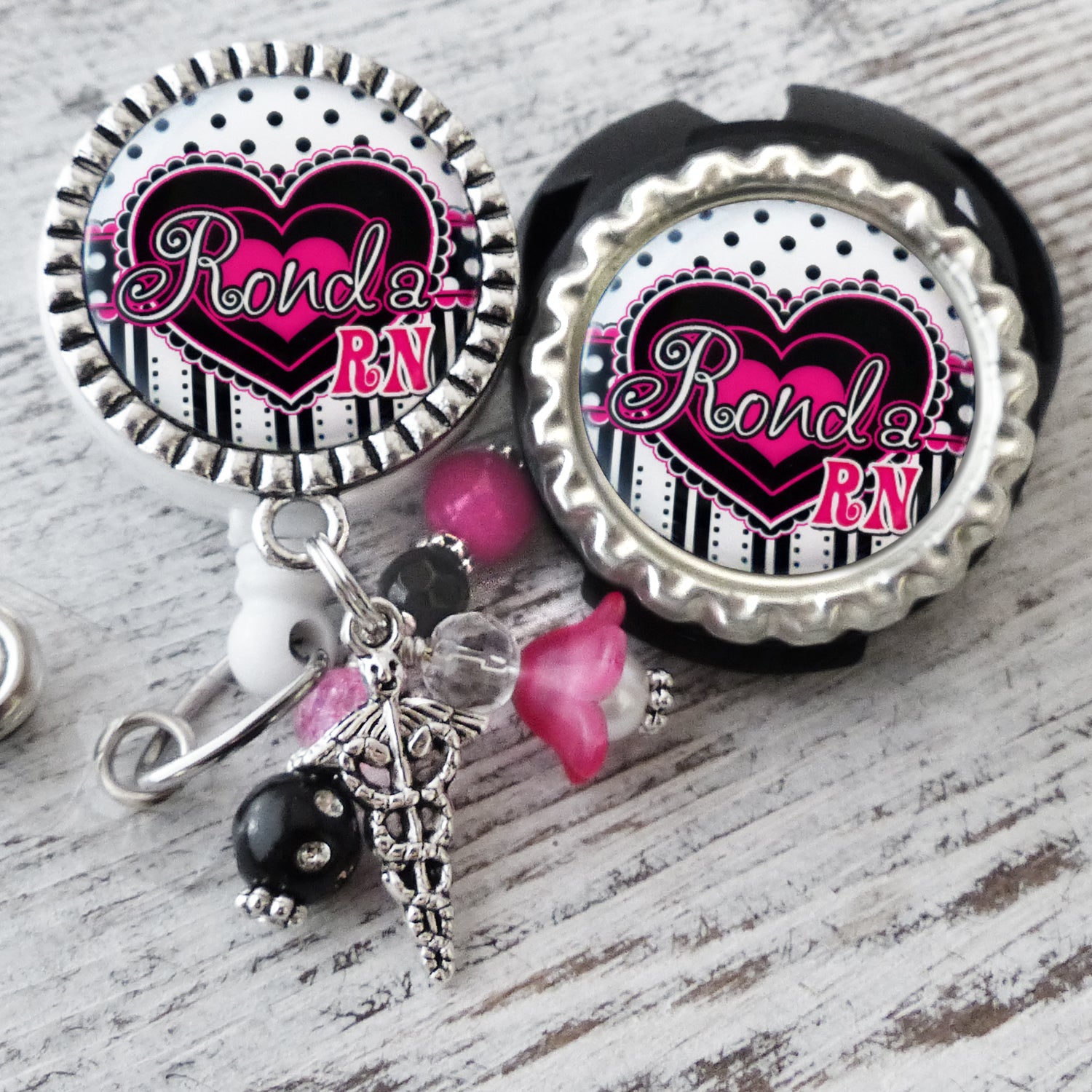 Cardiac RN Badge Holder with matching Stethoscope Name Tag, Personalized ID Badges for Nurses, NP, BSN, CNA, Retractable Holder with Name and Title
