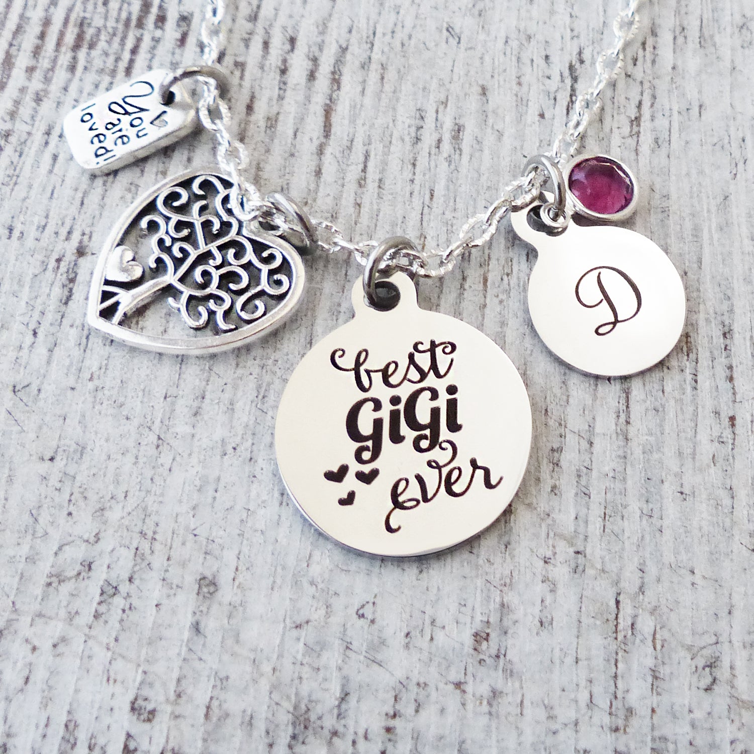 Grandma Gifts for Mother's Day, Best GiGi Ever Personalized Necklace, Birthstone, You are Loved, Family Tree, Birthday Gifts for Grandma