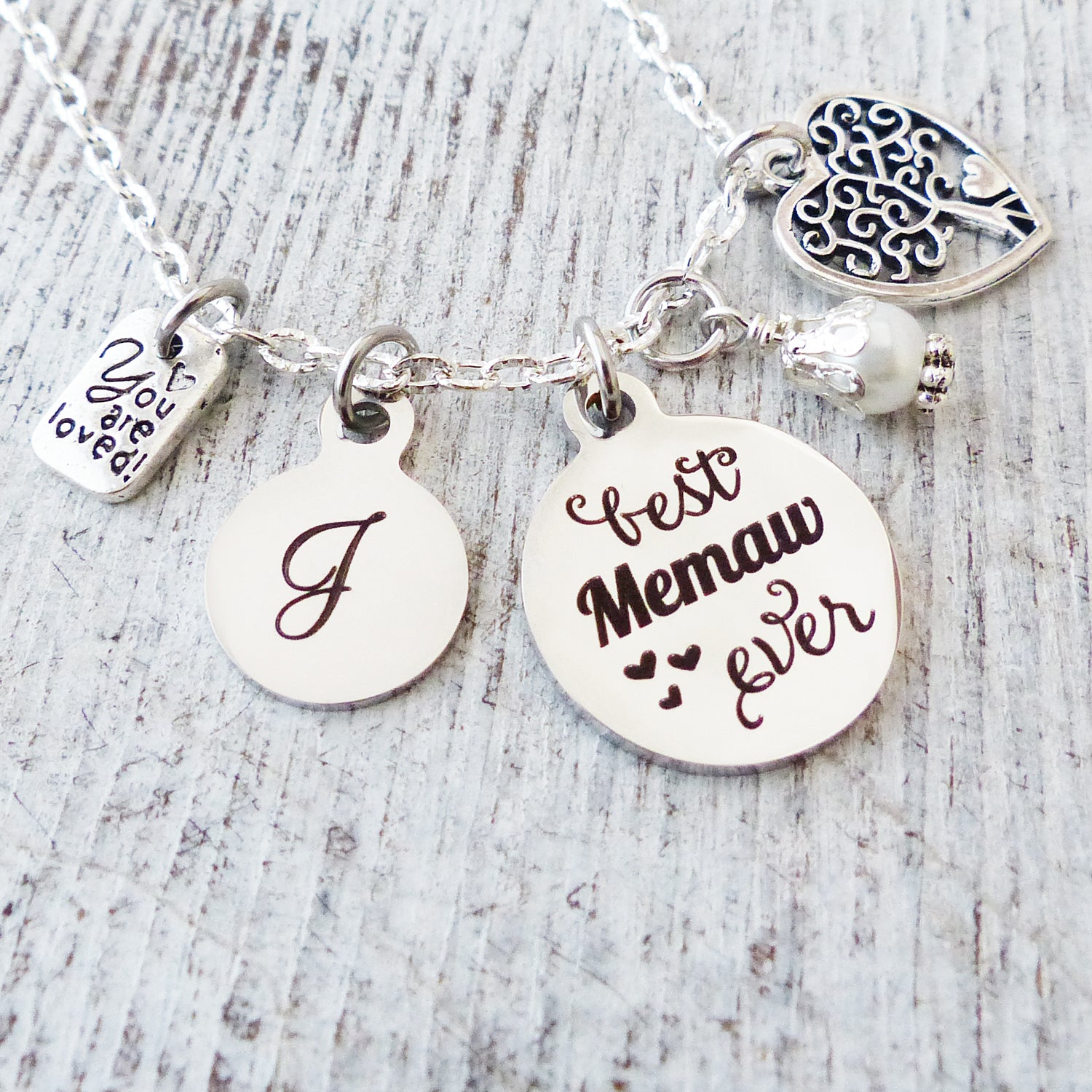 Grandma Gifts for Mother's Day, Best Memaw Ever Personalized Necklace, Birthstone, You are Loved, Family Tree, Birthday Gifts for Grandma