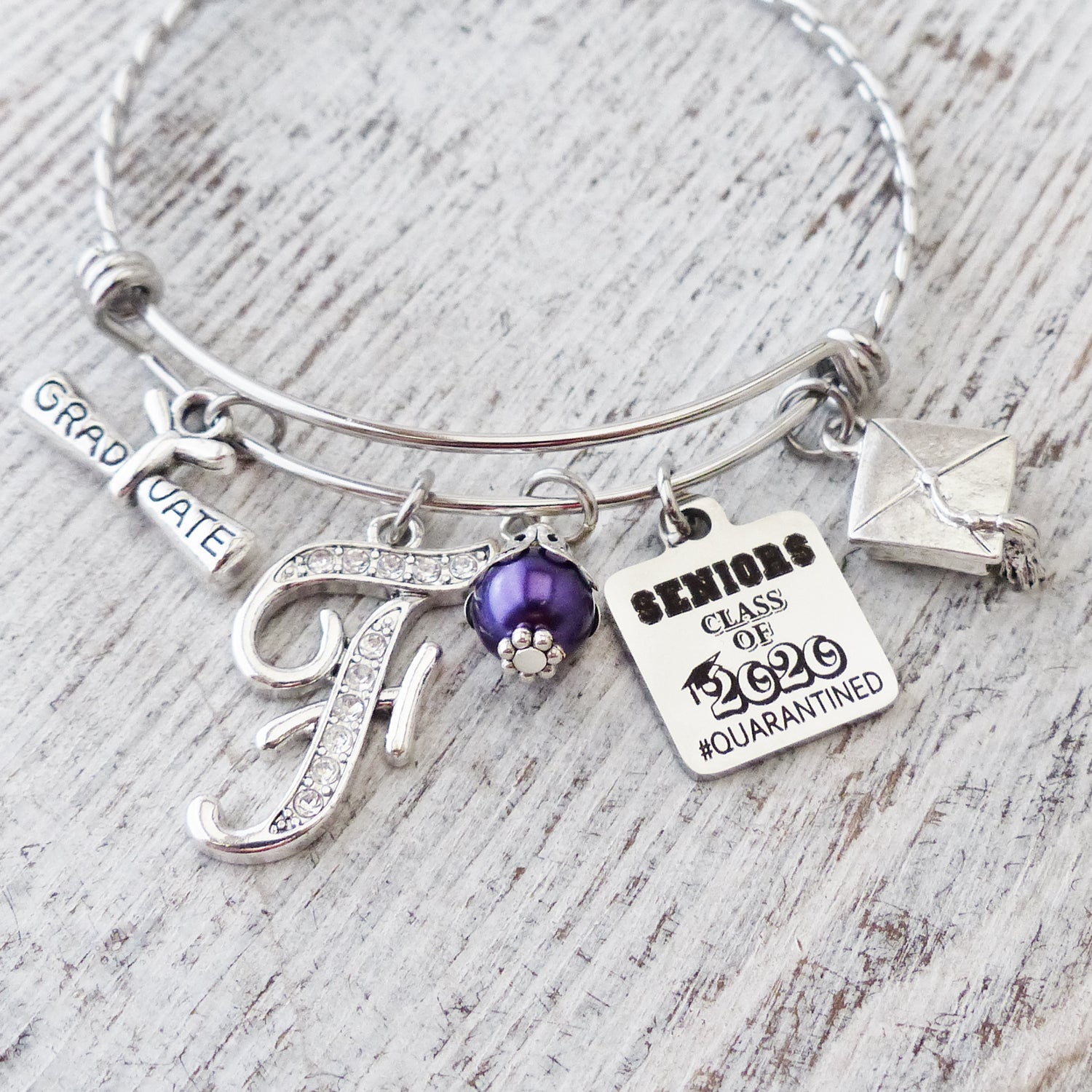 Quarantine Graduation Bracelet, Seniors Class of 2021 #Quarantined Jewelry, 2021 Grad Gifts, Bangle