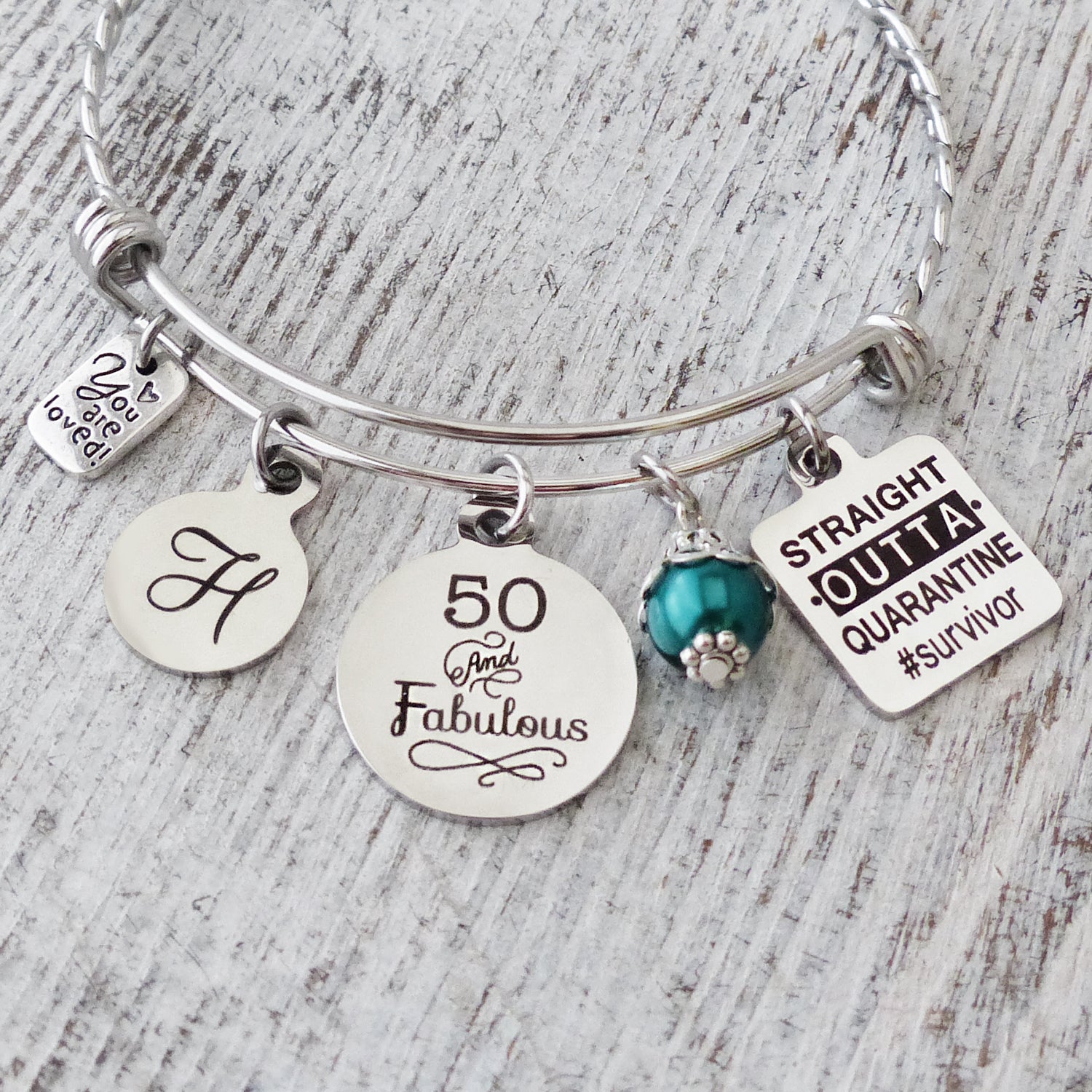 Quarantine Birthday Gifts for Best Friend, 50 and Fabulous Bangle Bracelet-Straight Outta Quarantine