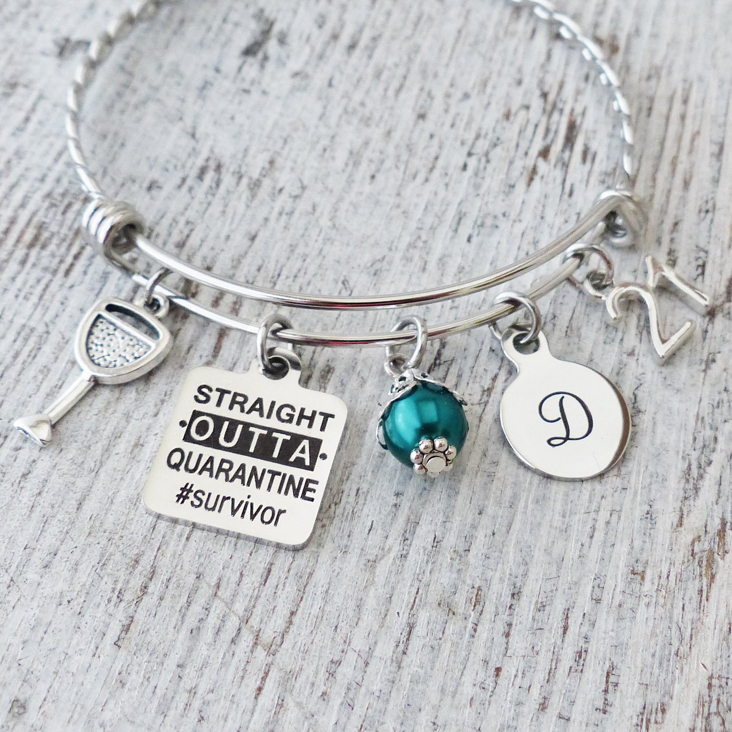 21st Birthday Quarantine Gifts for Best Friend-21 year old Bangle Bracelet-Straight Outta Quarantine