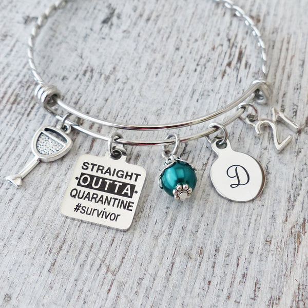 21st Birthday Quarantine Gifts for Best Friend-21 year old Bangle Bracelet-Straight Outta Quarantine