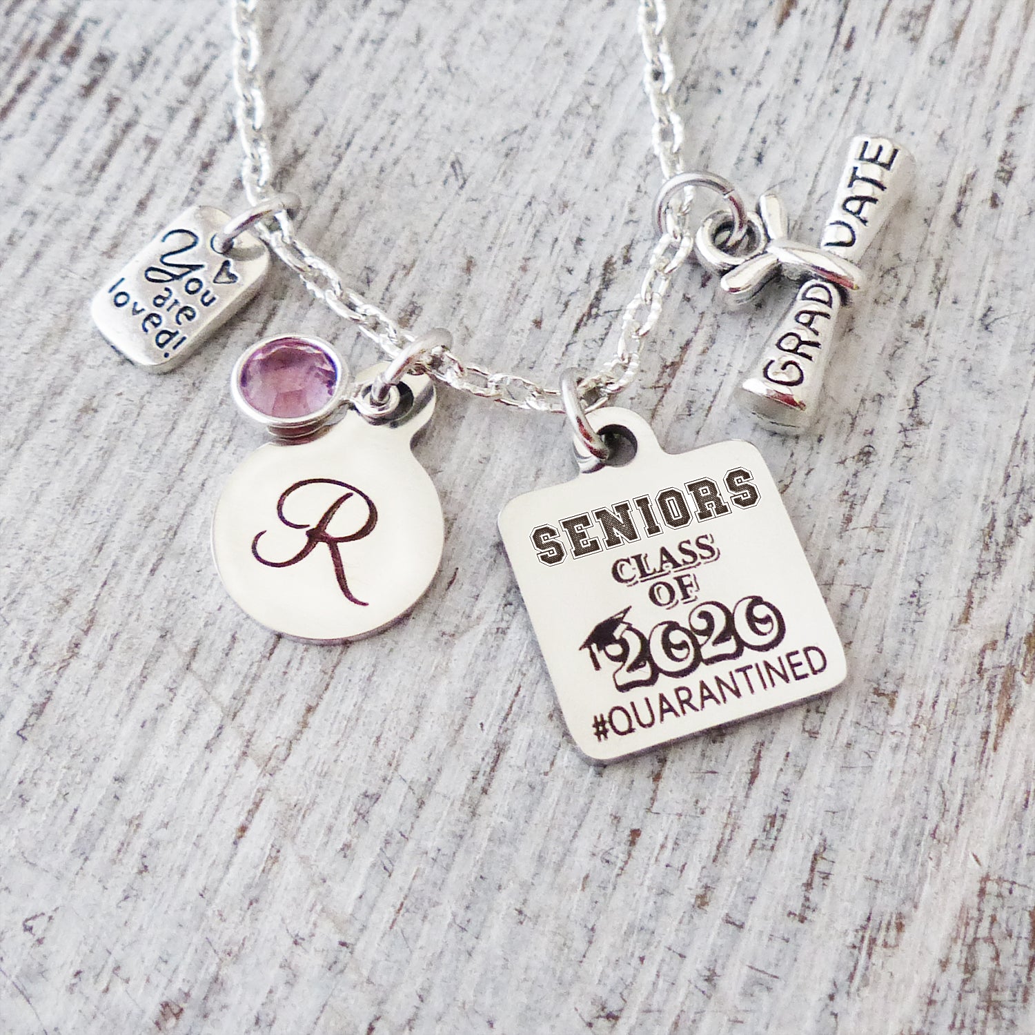 Senior Quarantined Graduation Gifts, Seniors Class of 2021 #Quarantined Necklace-Custom Grad Present