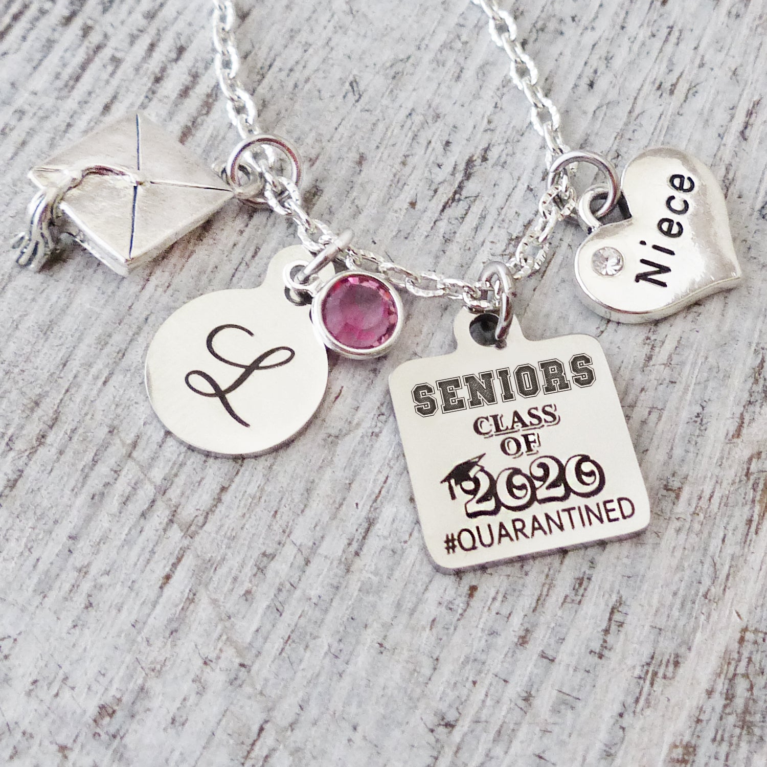 Senior Niece Quarantined Graduate Gifts-Seniors Class of 2021 #Quarantined-Personalize Grad Necklace