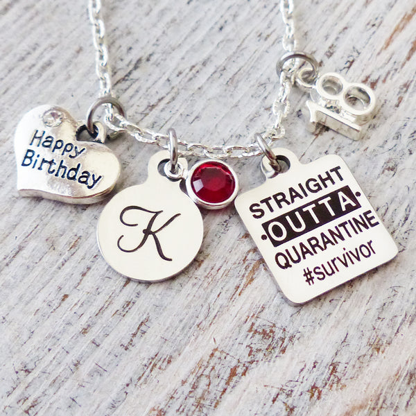 Quarantined Birthday Gifts-Straight Outta Quarantine #survivor Necklace-Best Friend Quarantine Gifts