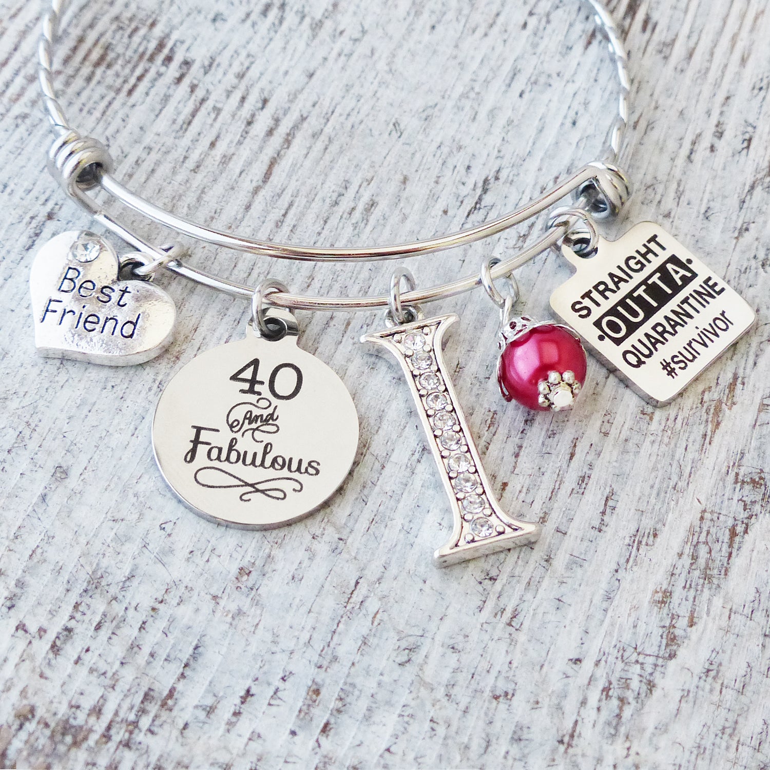 Quarantine Birthday Gifts for Best Friend, 60 and Fabulous Bangle Bracelet-Straight Outta Quarantine