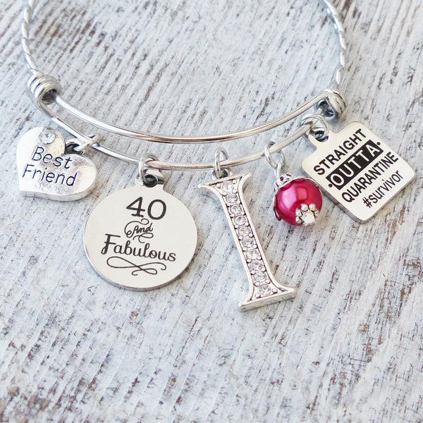 Quarantine Birthday Gifts for Best Friend, 60 and Fabulous Bangle Bracelet-Straight Outta Quarantine