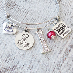 Quarantine Birthday Gifts for Best Friend, 60 and Fabulous Bangle Bracelet-Straight Outta Quarantine