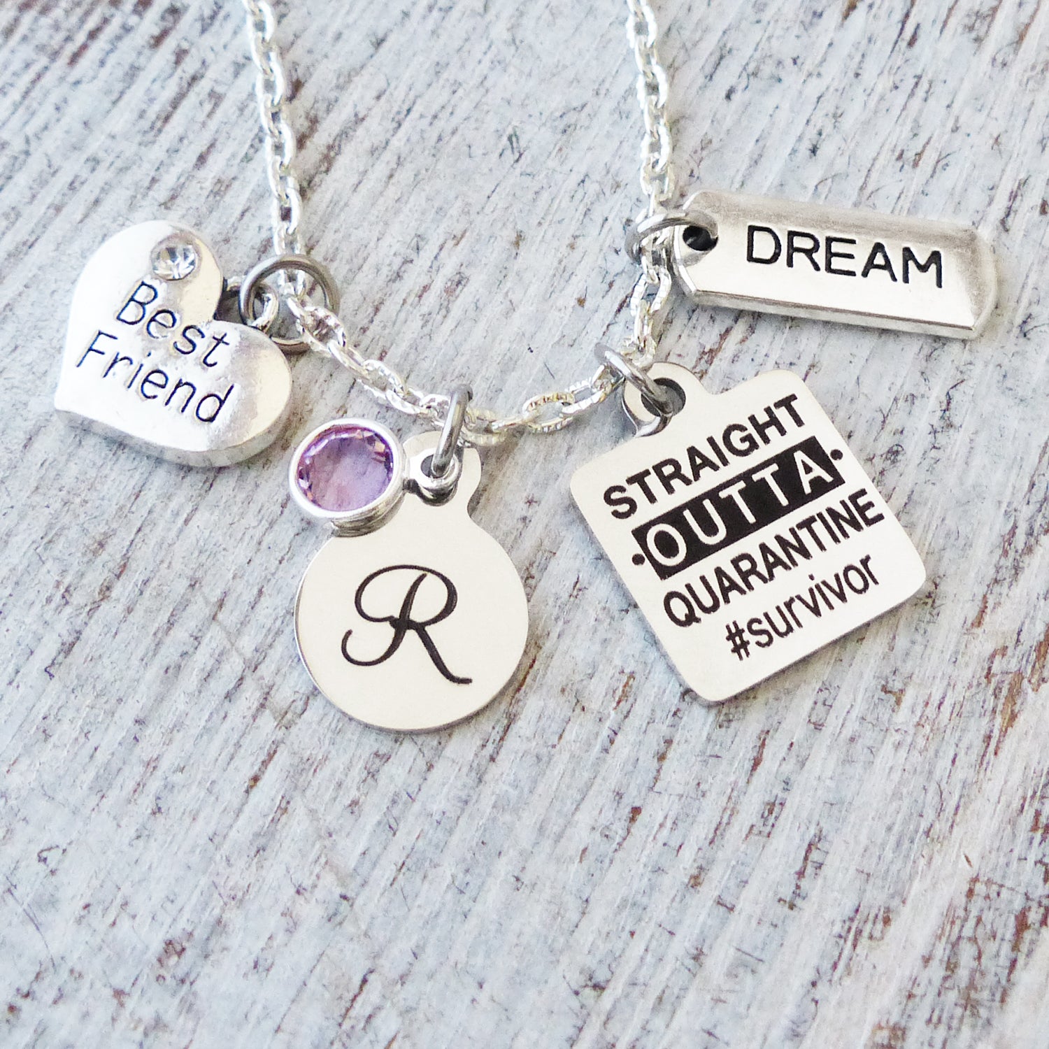 Quarantined Birthday Gift-Straight Outta Quarantine#survivor Necklace-Best Friend Quarantine Jewelry