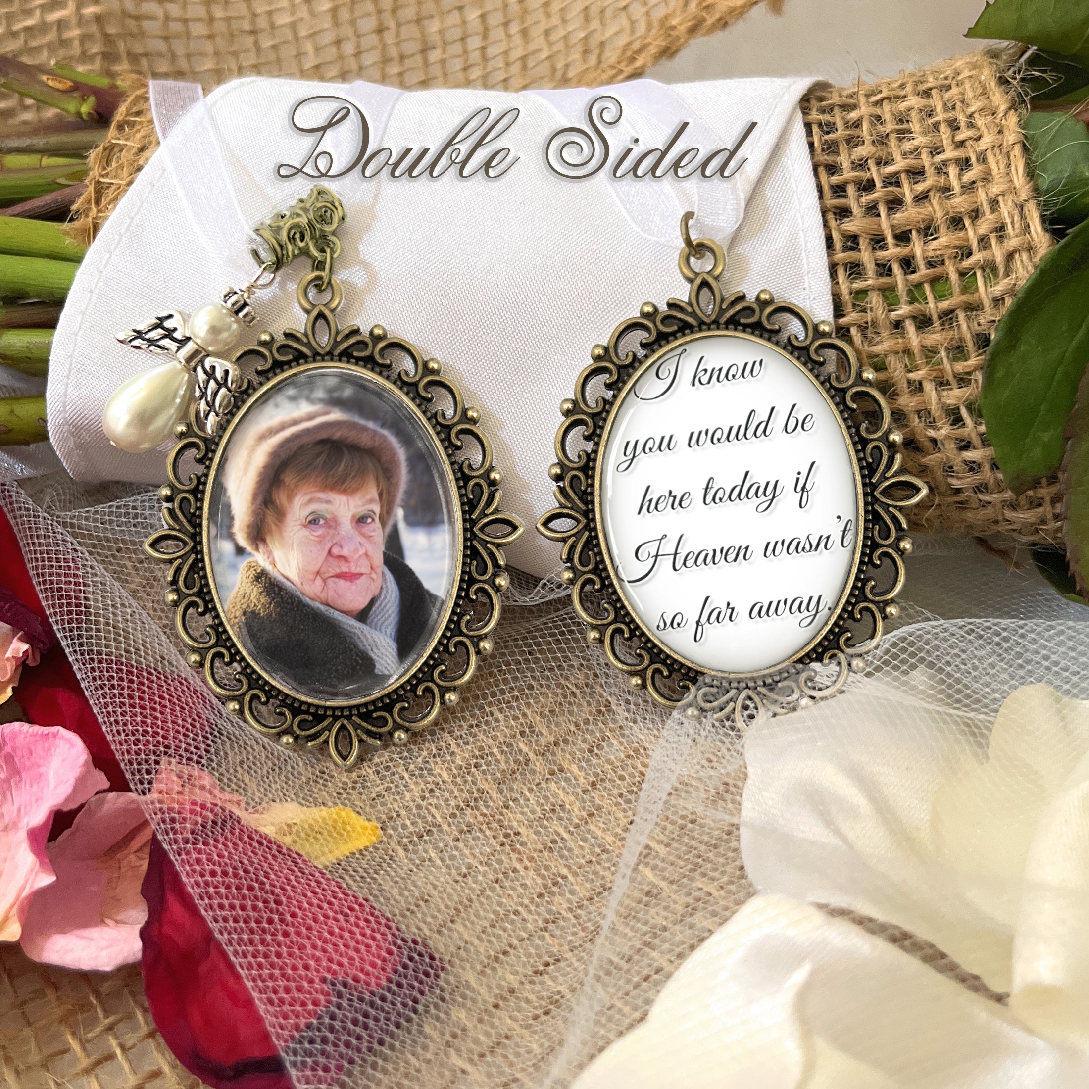 Memorial Photo Bridal Bouquet Charm-Custom Photo and Inspirational Saying