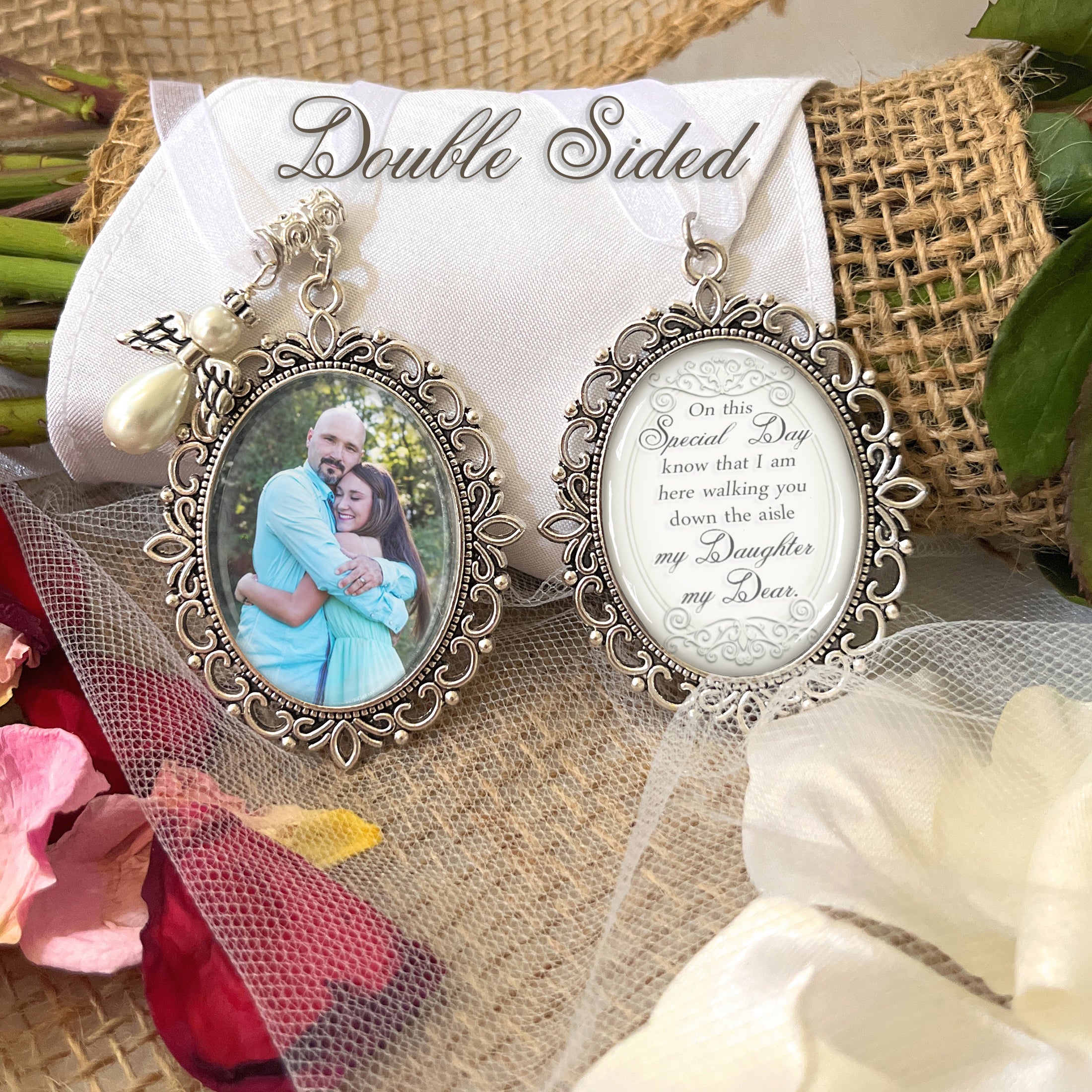 Memorial Photo Bridal Bouquet Charm-Custom Photo and Inspirational Saying