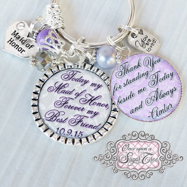 PERSONALIZED MAID of HONOR Keychain,(or necklace) Bridesmaid Gift- Gift from Bride-Maid of Honor Gift Sister Best Friend-Wedding Jewelry