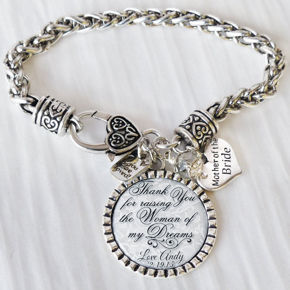 Mother of the BRIDE Gift, Personalized Wedding Bracelet, Message, Thank you for raising the WOMAN of my dreams Wedding Gift WeddingJewelry