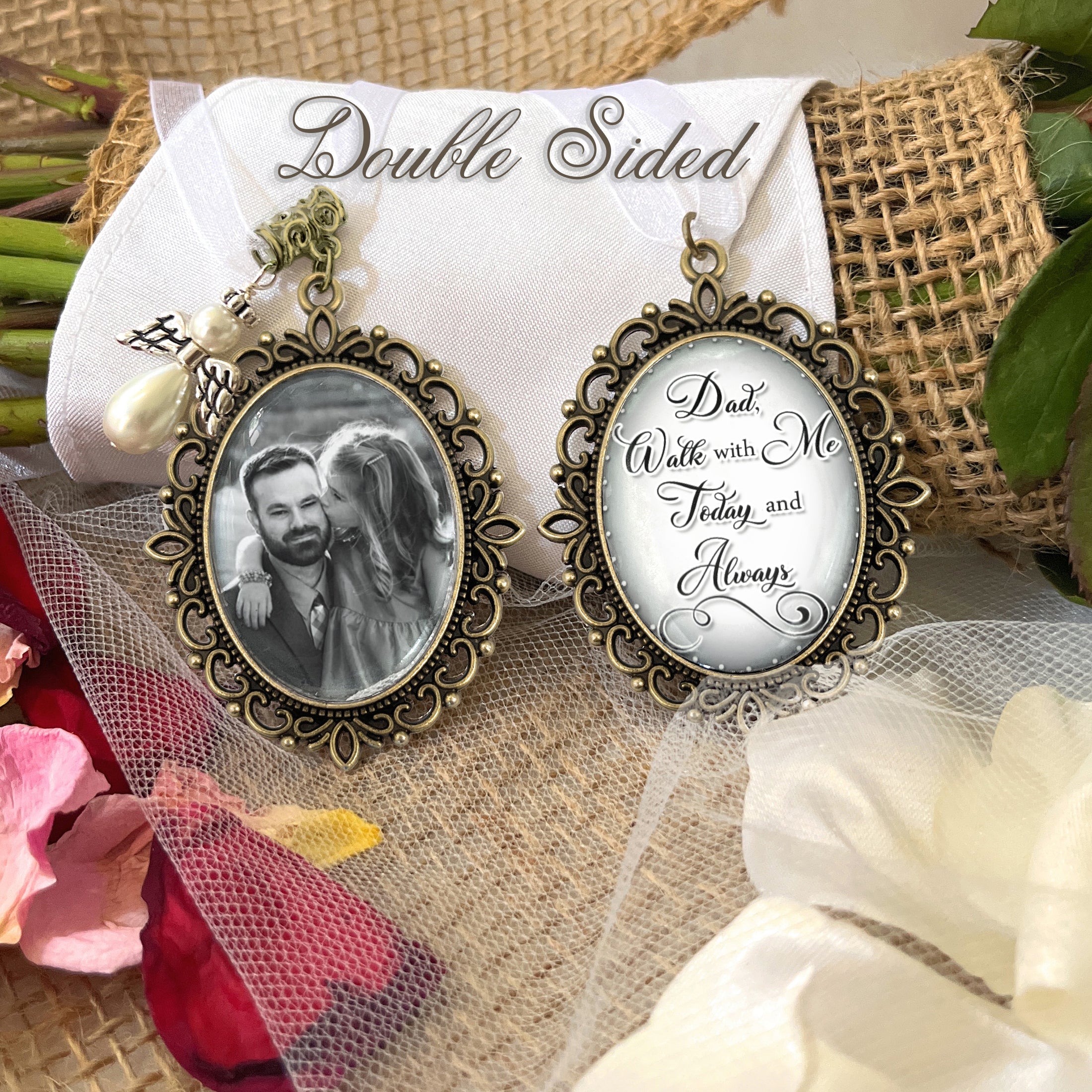 Memorial Photo Bridal Bouquet Charm-Custom Photo and Inspirational Saying