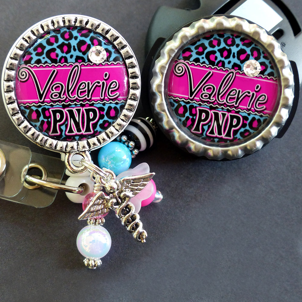 Custom Nurse Gifts-Nursing Badge Reel with matching Stethoscope Name Tag Set, Personalized ID Badges for Nurses, Leopard Print