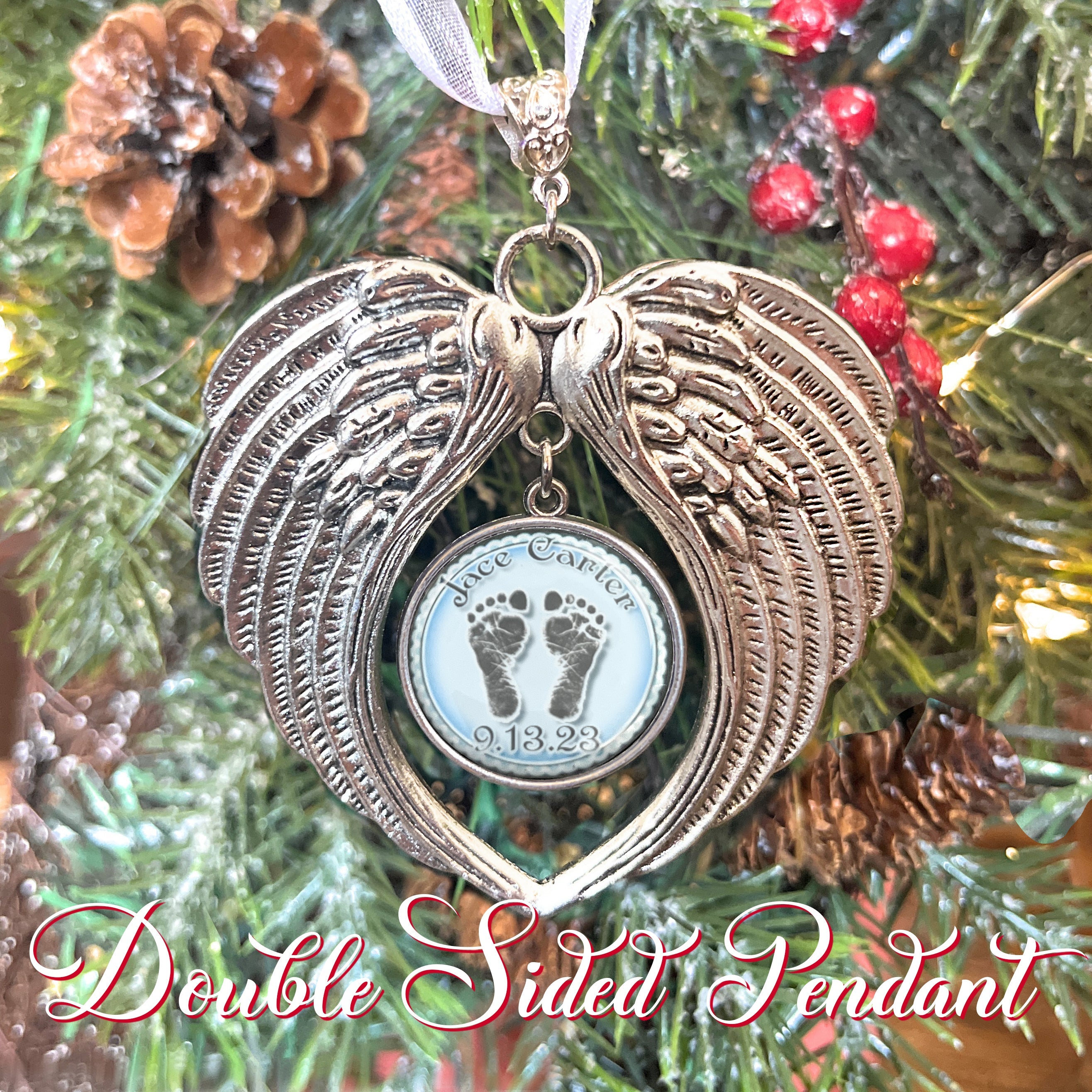 Loss of Son Christmas Ornament-Custom Photo-Ultrasound Picture-Angel Wings-Baby Footprint or Handprint-Miscarriage
