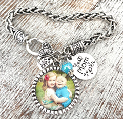 mom bracelet with custom photo of children with best mom ever and you are loved charm. custom photo jewelry for her from kids