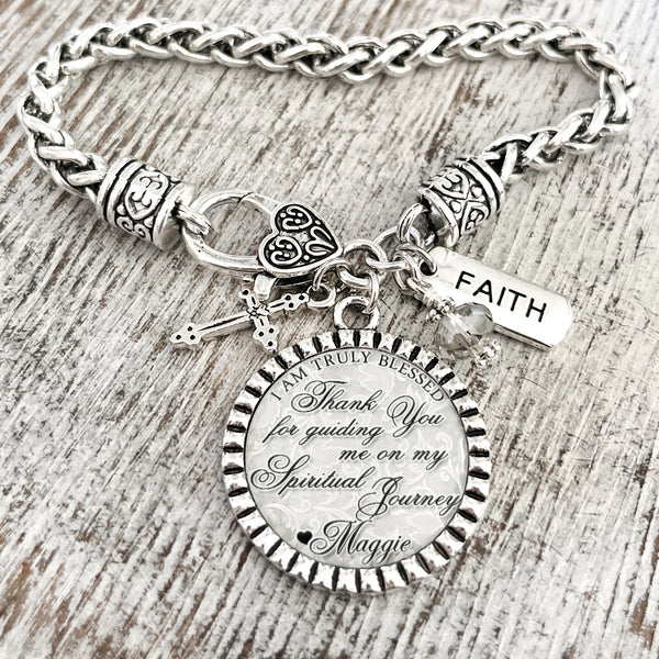 Thank you sponsor gift for women-I am truly blessed thank you for guiding me on my spiritual journey-personalized bracelet-cross charm and faith charm