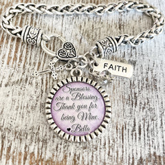 personalized sponsor thank you bracelet-Sponsors are a blessing thank you for being mine-cross charm and faith charm-light purple