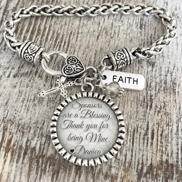 Sponsor Gift for women-sponsors are a blessing thank you for being mine-personalized with child's name-faith and cross charms