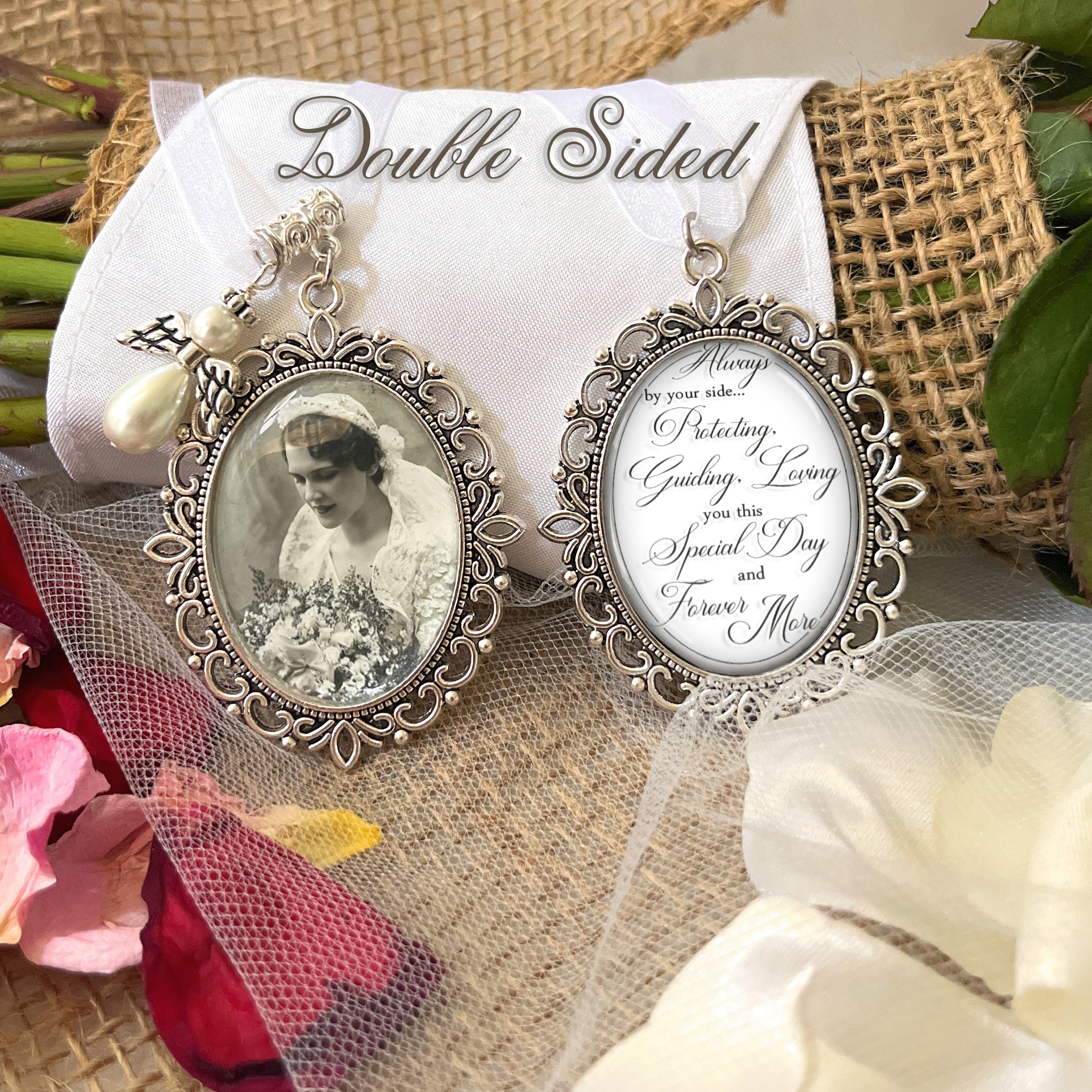 Bridal Photo Charm, Personalized Bouquet Photo Pendant, Wedding