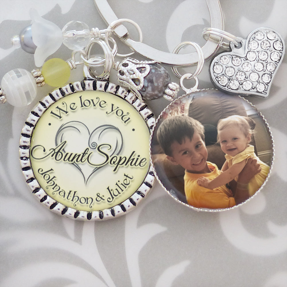 Personalized AUNT Keychain, Gift for Aunt, Aunt Jewelry, We Love You, Photo, Children's Names,Mother's Day Gifts, Personalized, Grandma Gift