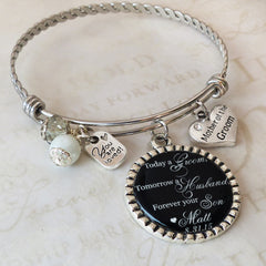 Mother of the Groom Gift- Personalized Bracelet-Today a Groom Tomorrow a Husband -Personalized BANGLE -Thank You Wedding Parents Gifts, MOG