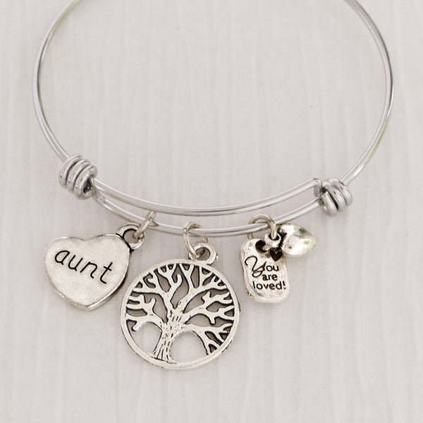 AUNT GIFT, Aunt Bracelet, You are loved charm, Family Tree Charm, Jewelry for Aunt