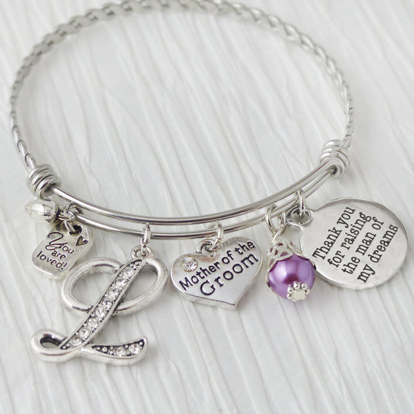 Mother of the Groom Gift from Bride, Thank you for raising the man of my dreams Bracelet, Expandable Bangle, MOB Gifts