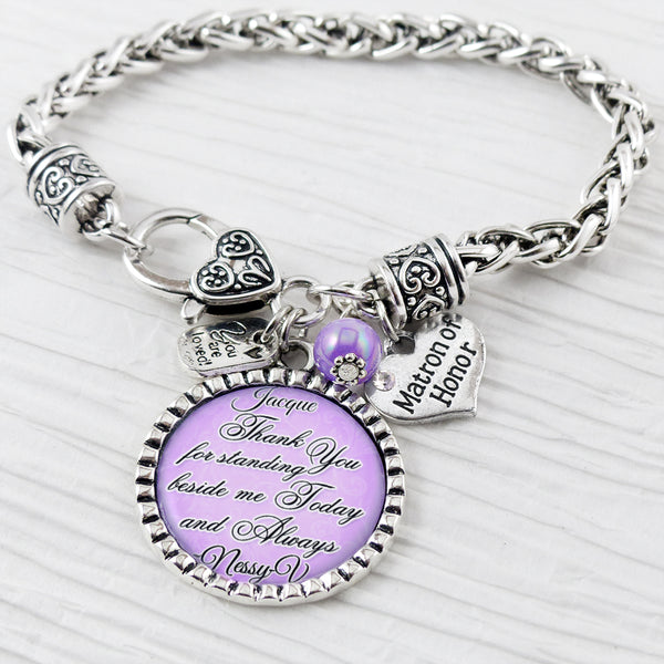 Matron of Honor Gift, Personalized Wedding Jewelry from Bride to Matron of Honor, Bridal Party Gift, Thank you for standing beside me today and always