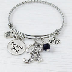 Class of 2024 Graduation Senior Gift, DREAM BIG, Personalized Bangle Bracelet- Jewelry- High school Graduation Gift-College Grad Gift-Graduate-Grad