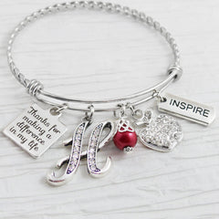 Personalized Teacher Bracelet, Teacher Appreciation Gift-Thank you for making a difference in my life, Apple charm, Inspire
