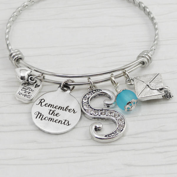 Personalized Graduation Gifts for Women, Graduate Bangle Bracelet, Remember the Moments, High school Graduation Gift