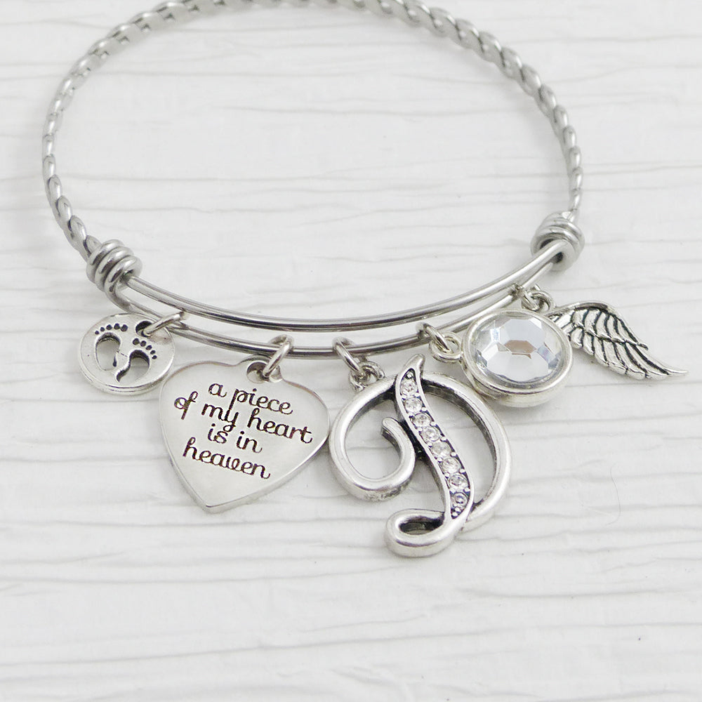 Memorial Jewelry, A piece of my heart is in heave Bangle Bracelet, Personalized Loss Jewelry