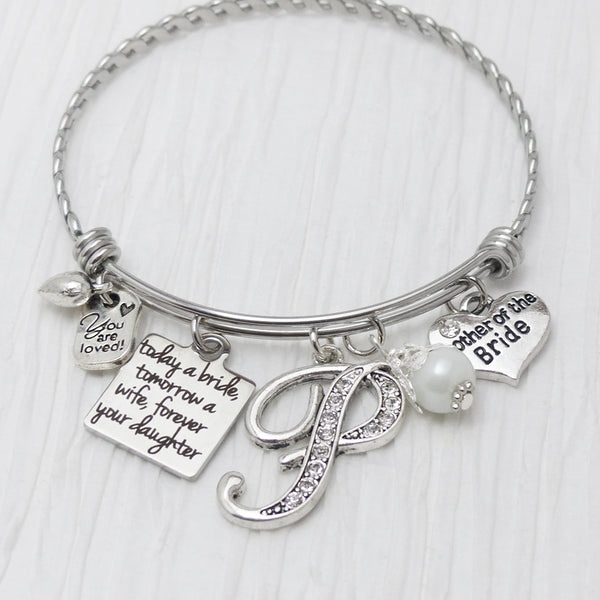 Mother of the Bride Bracelet, Today a Bride Tomorrow a Wife forever your daughter, Expandable Bangle- Mother of Bride Gift from Bride